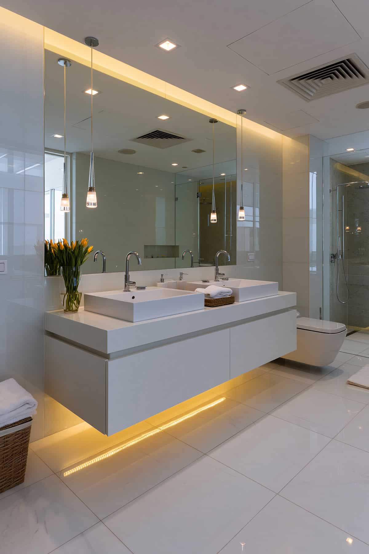 White Bathroom With Wall Mounted Vanity