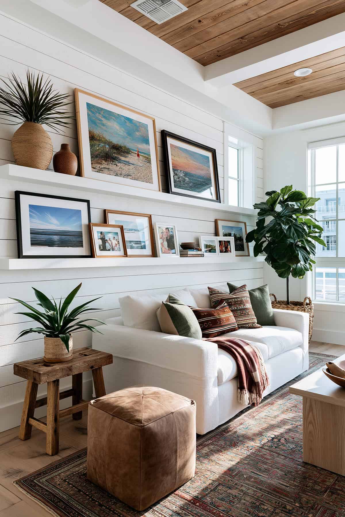 White Shiplap Wall With Picture Ledge Display