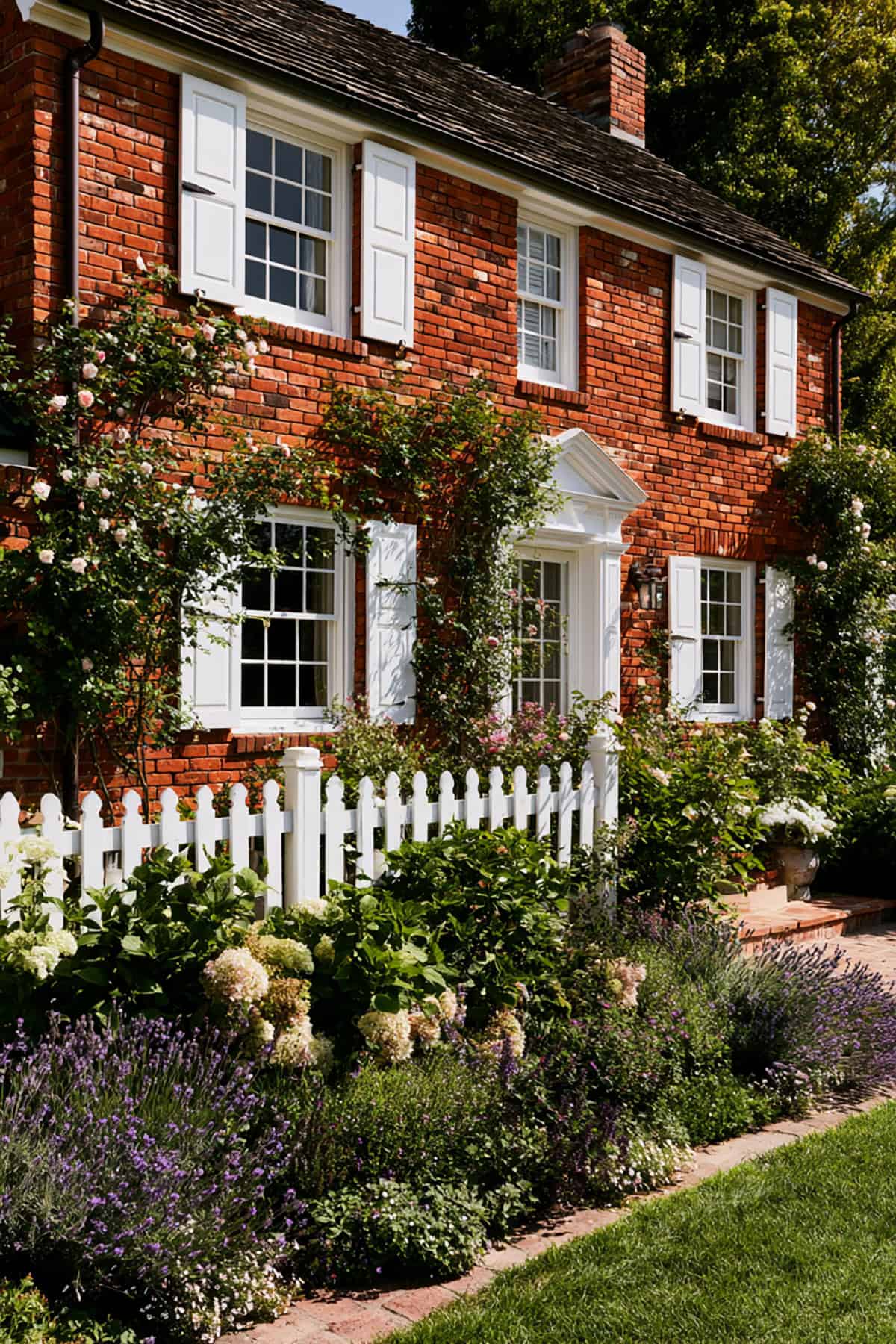 White Shutters On A Historic Brick Cottage