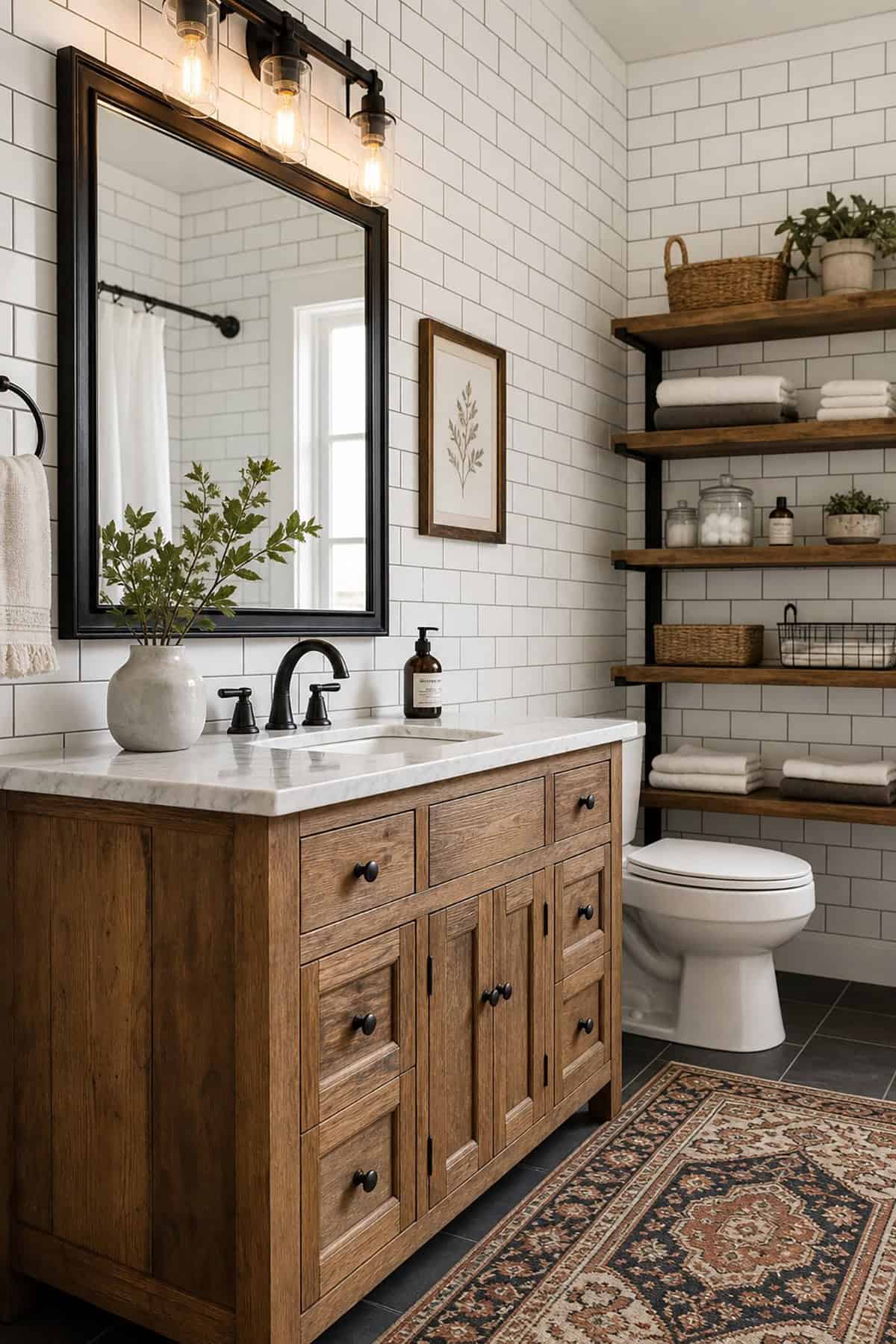 White Subway Tile with Dark Grout