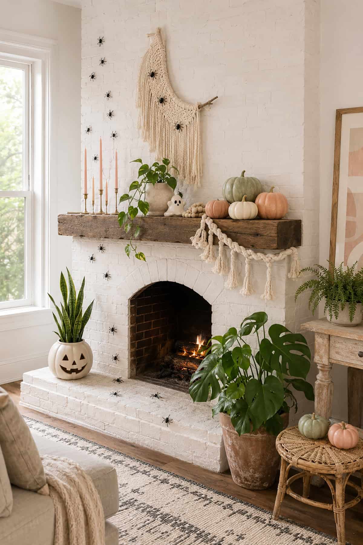 A Bright Bohemian Halloween Fireplace