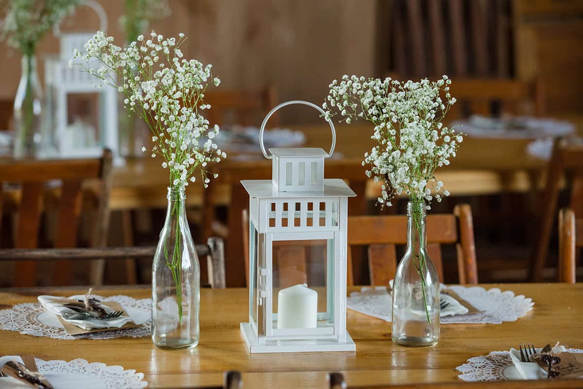 Baby’s Breath Bottles With White Lantern