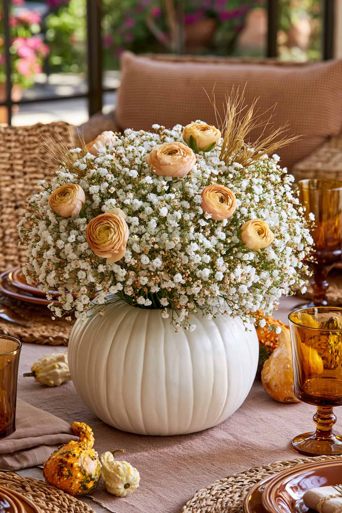 Baby’s Breath In A Hollow White Pumpkin