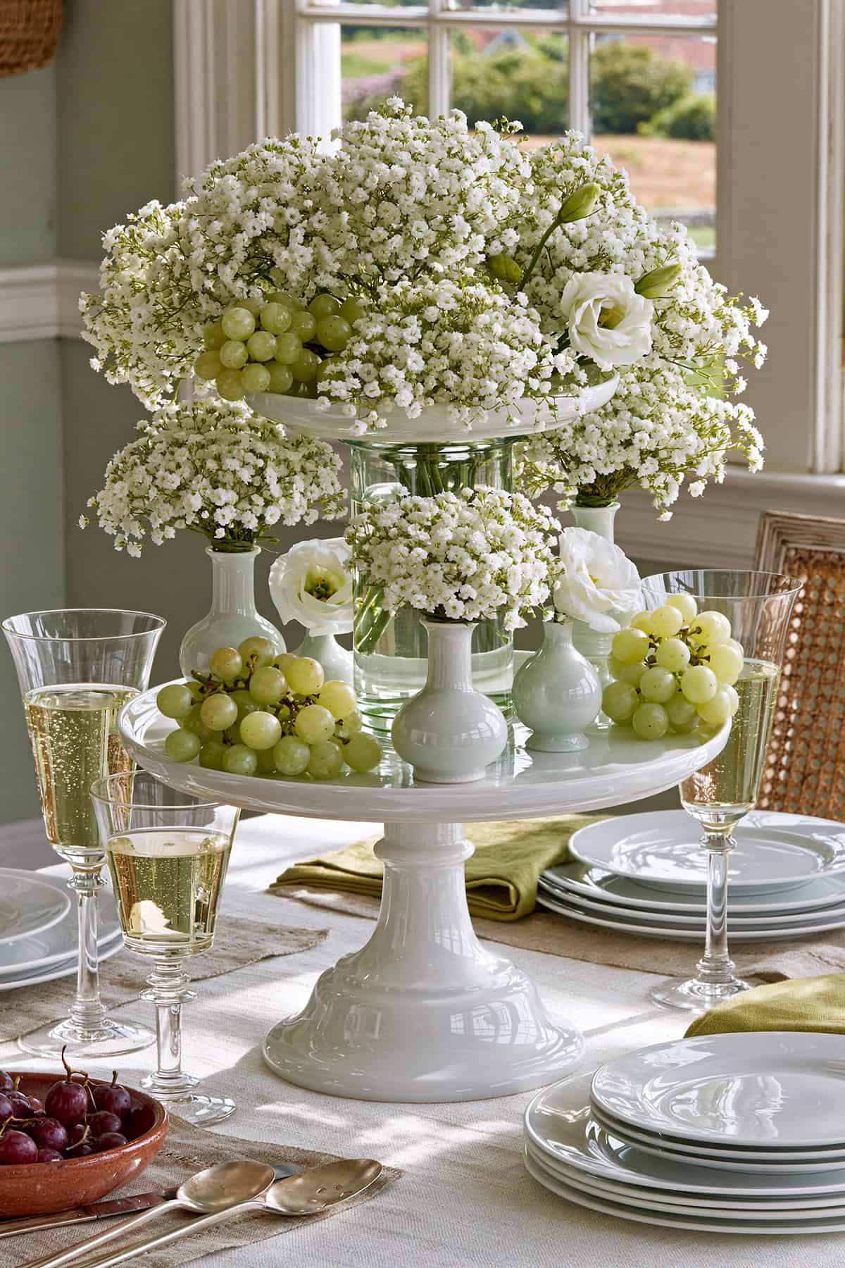 Baby’s Breath In A Tiered Porcelain Stand
