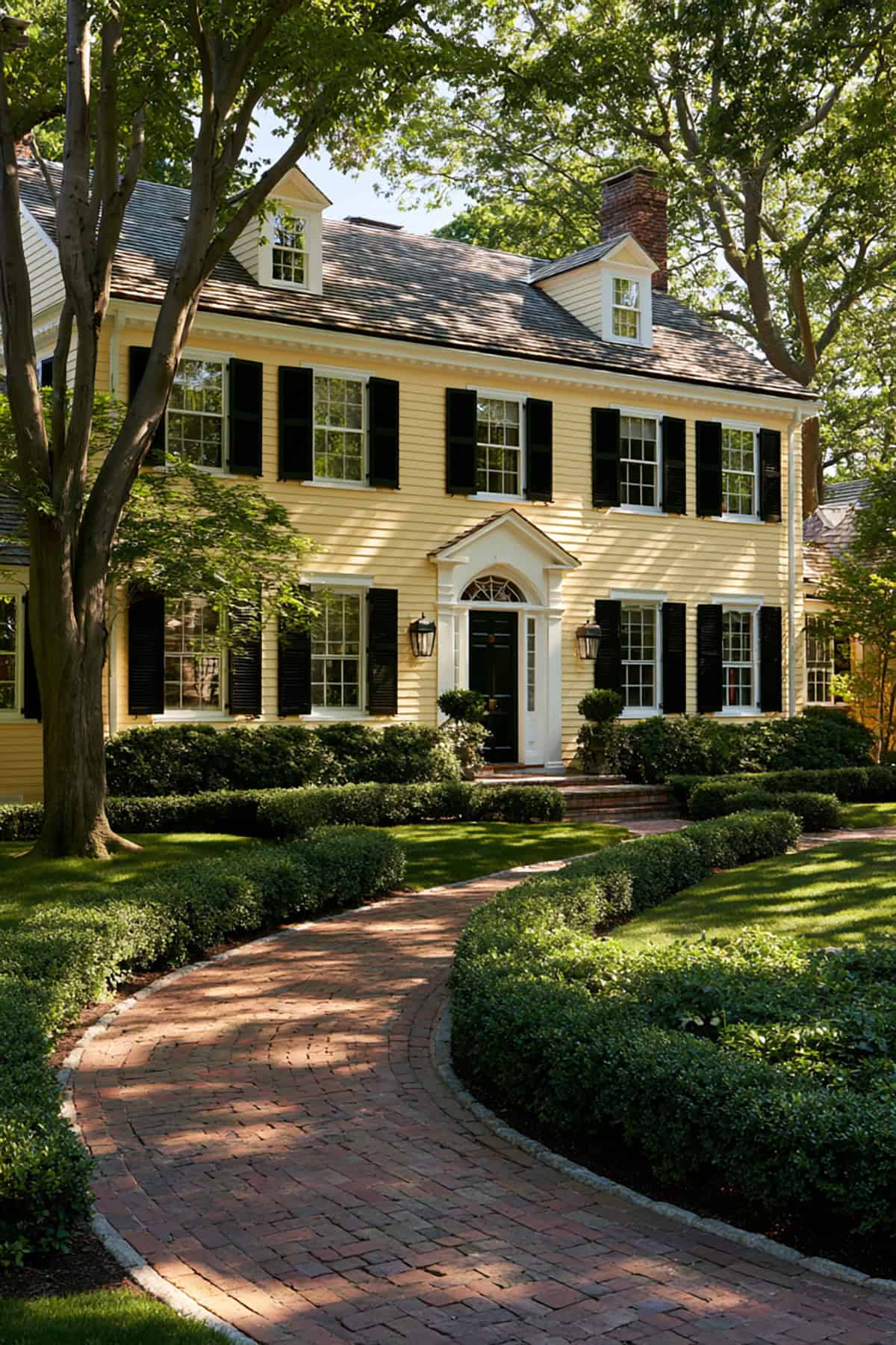 Black Shutters On A Yellow Colonial House
