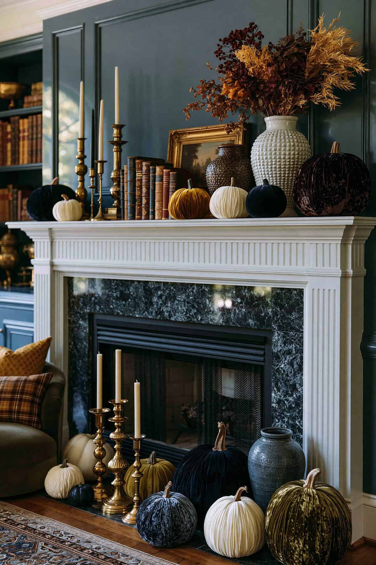 Black Velvet Pumpkin Mantel