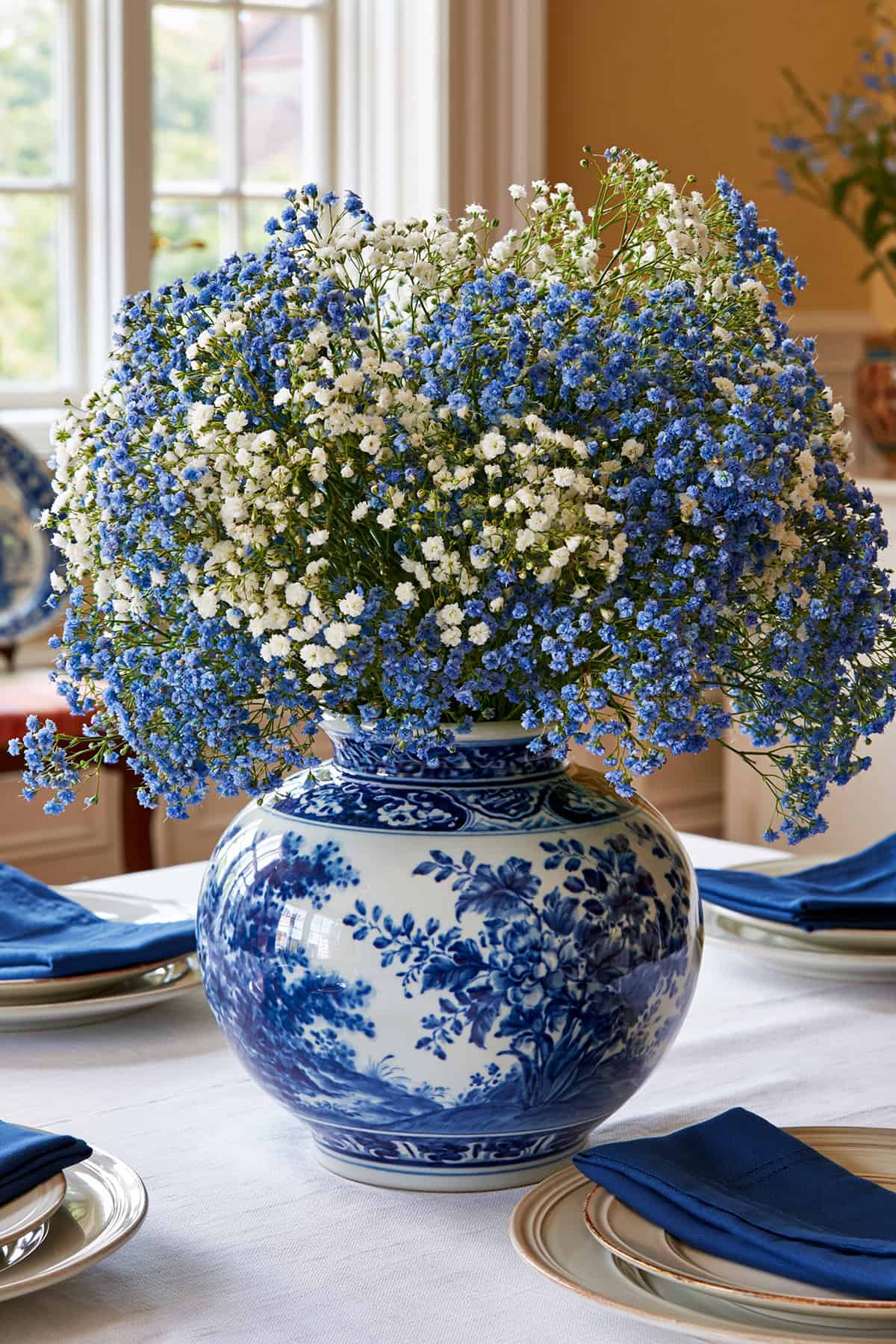 Blue Baby’s Breath In A Delft Urn