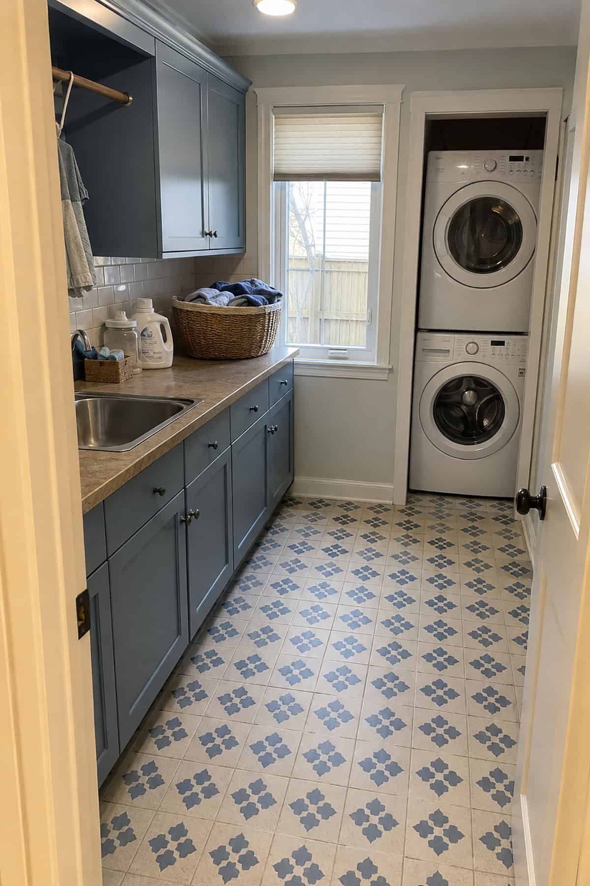 Blue Quatrefoil Ceramic Tile Flooring