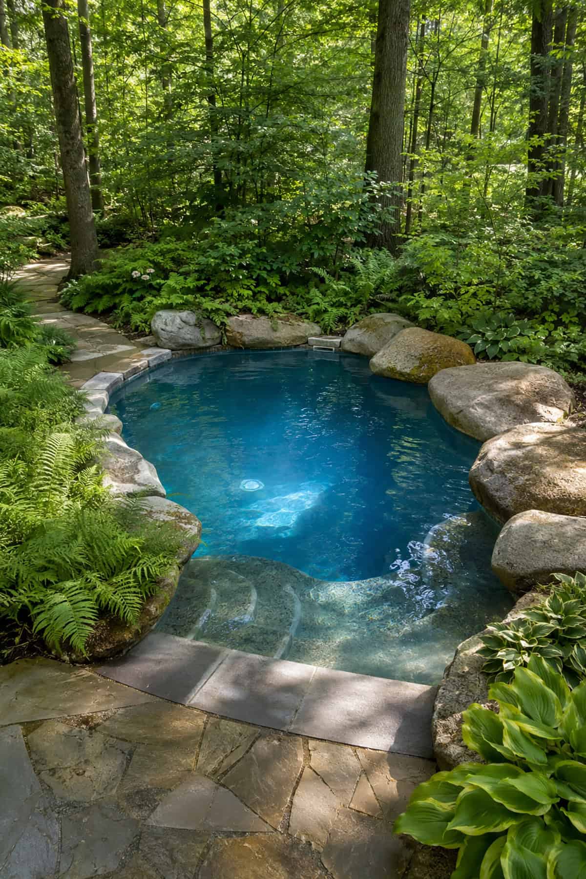 Boulder Edged Mini Pool In A Woodland Garden