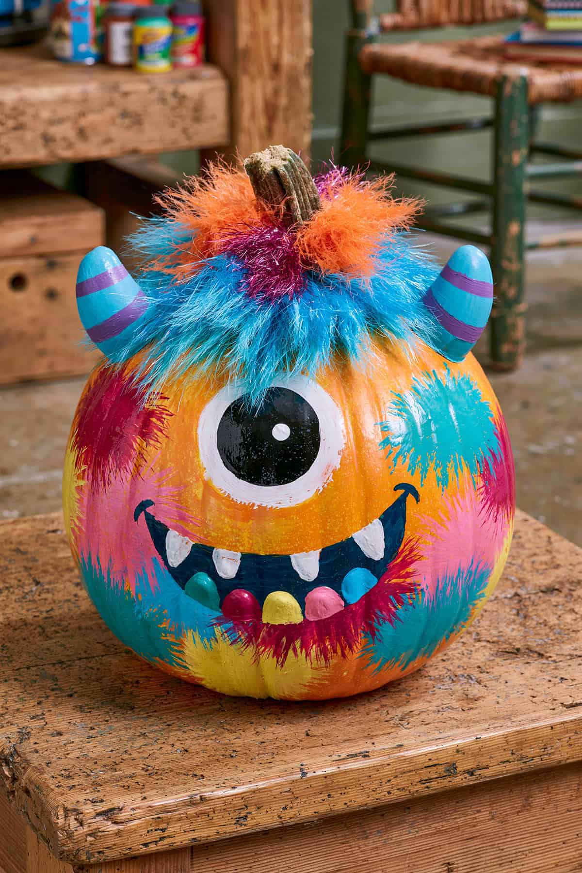 Colorful One Eyed Monster Pumpkin
