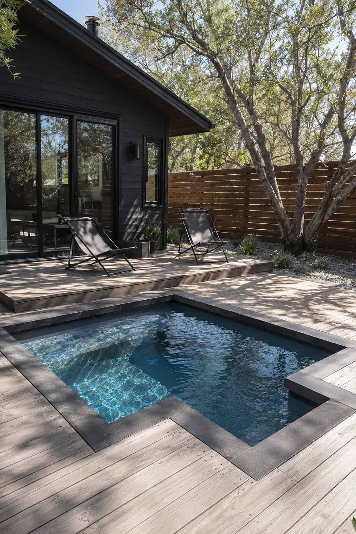 Compact Deck Pool Beside A Modern Cabin