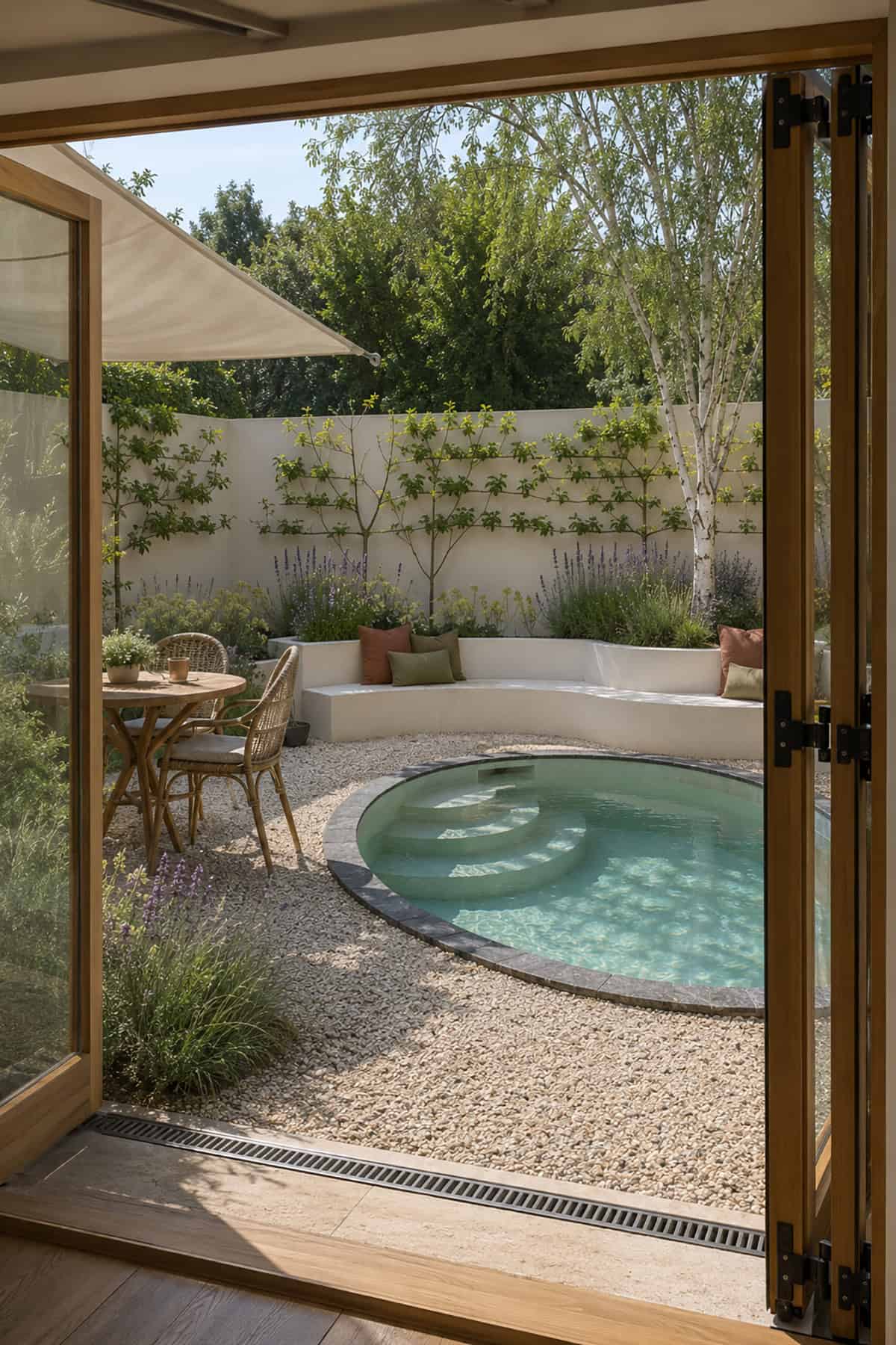 Compact Oval Pool Framed By A Gravel Patio