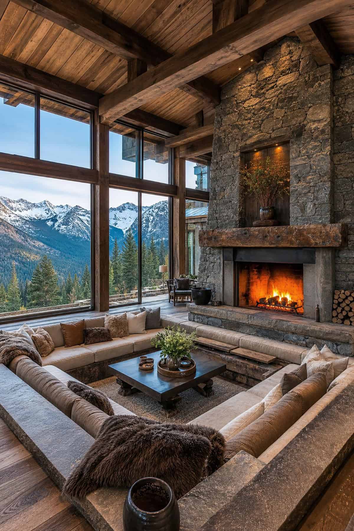 Conversation Pit In A Mountain Lodge