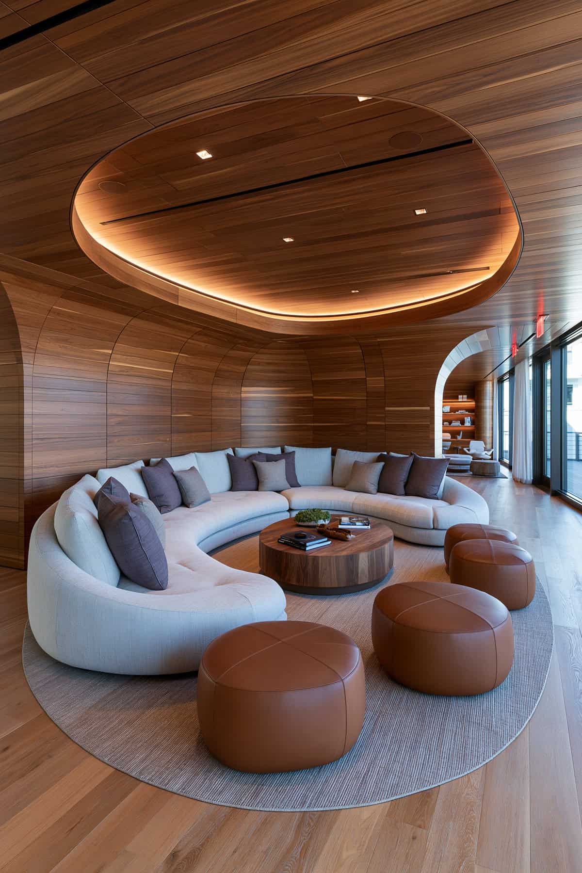 Conversation Pit With Curved Wood Wall