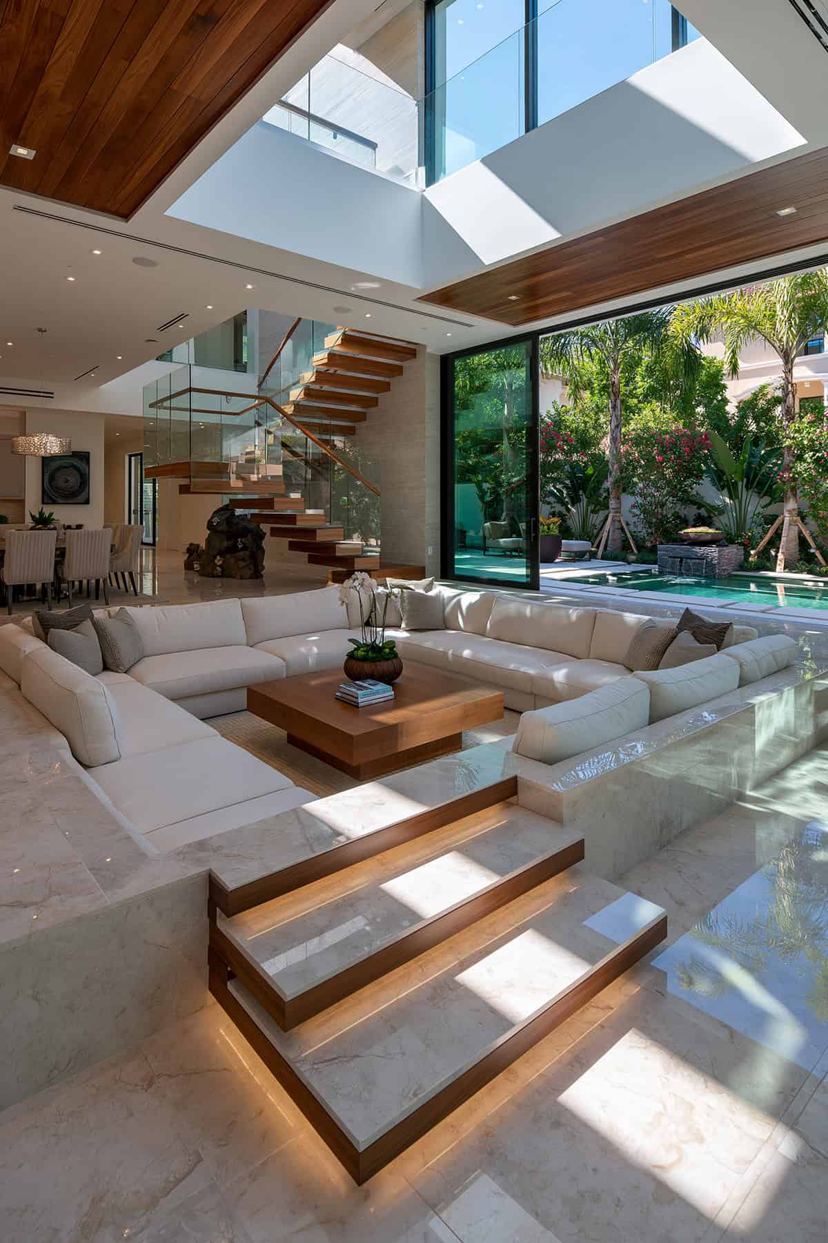 Conversation Pit With Floating Stair Access