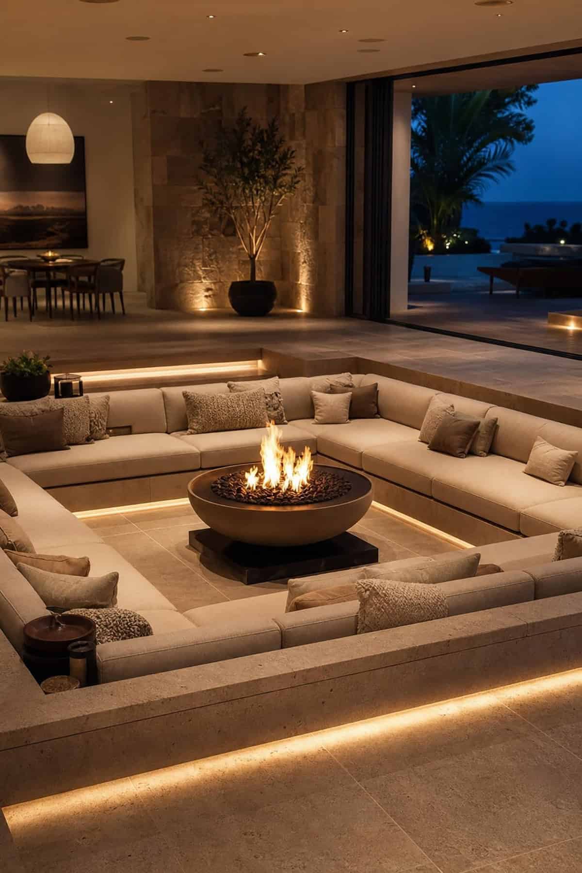 Conversation Pit With Indoor Fire Bowl
