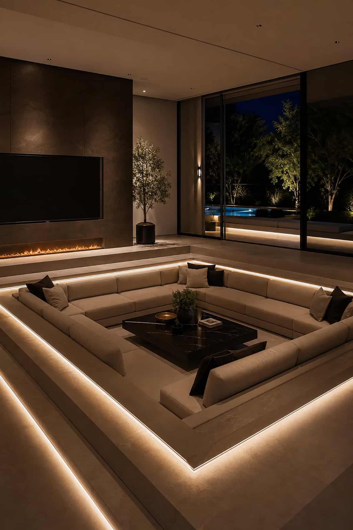 Conversation Pit With Integrated LED Lighting