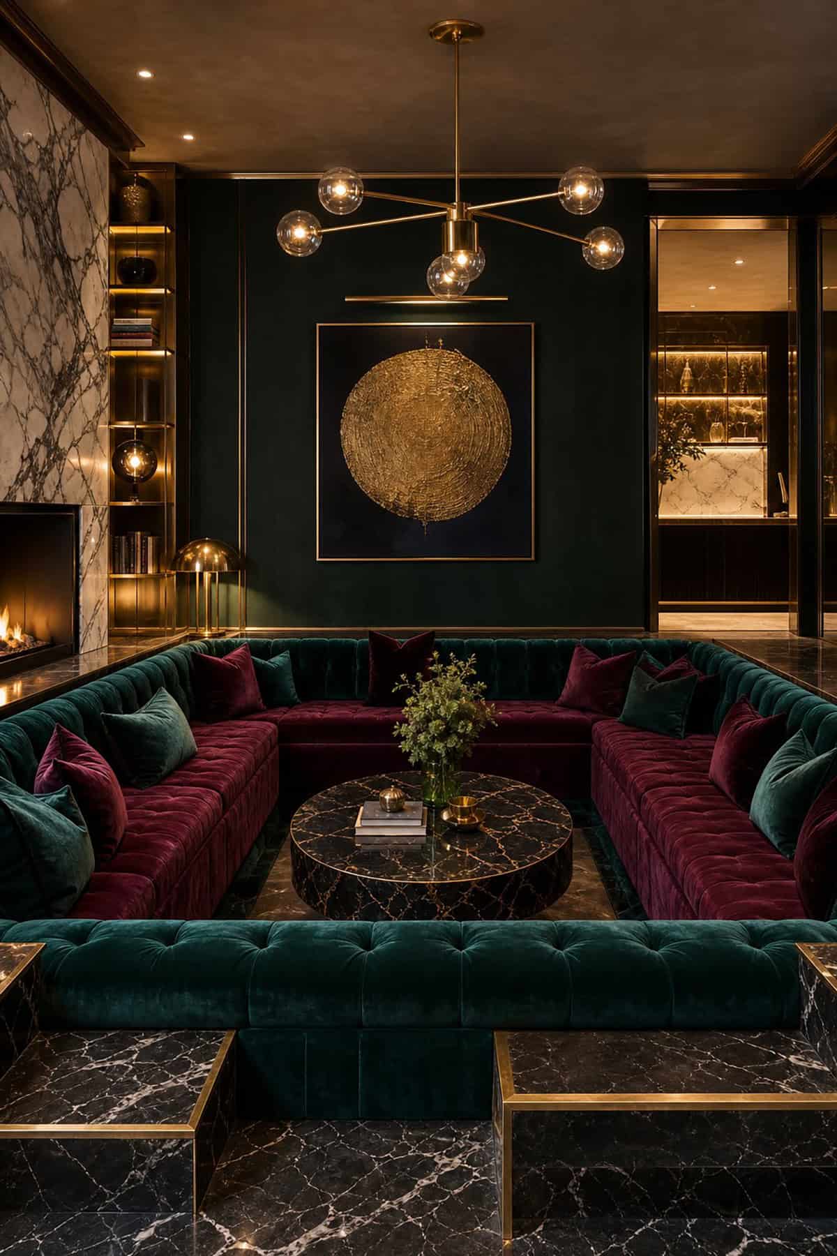 Conversation Pit With Velvet Upholstery