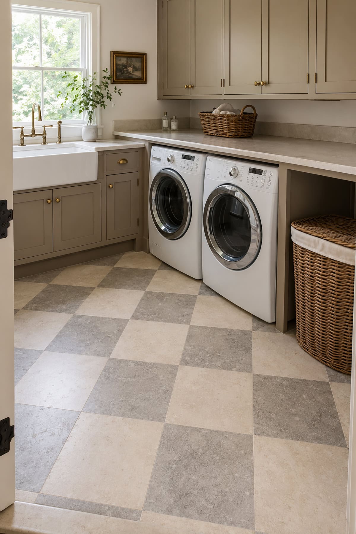 Cream And Gray Limestone Checkerboard