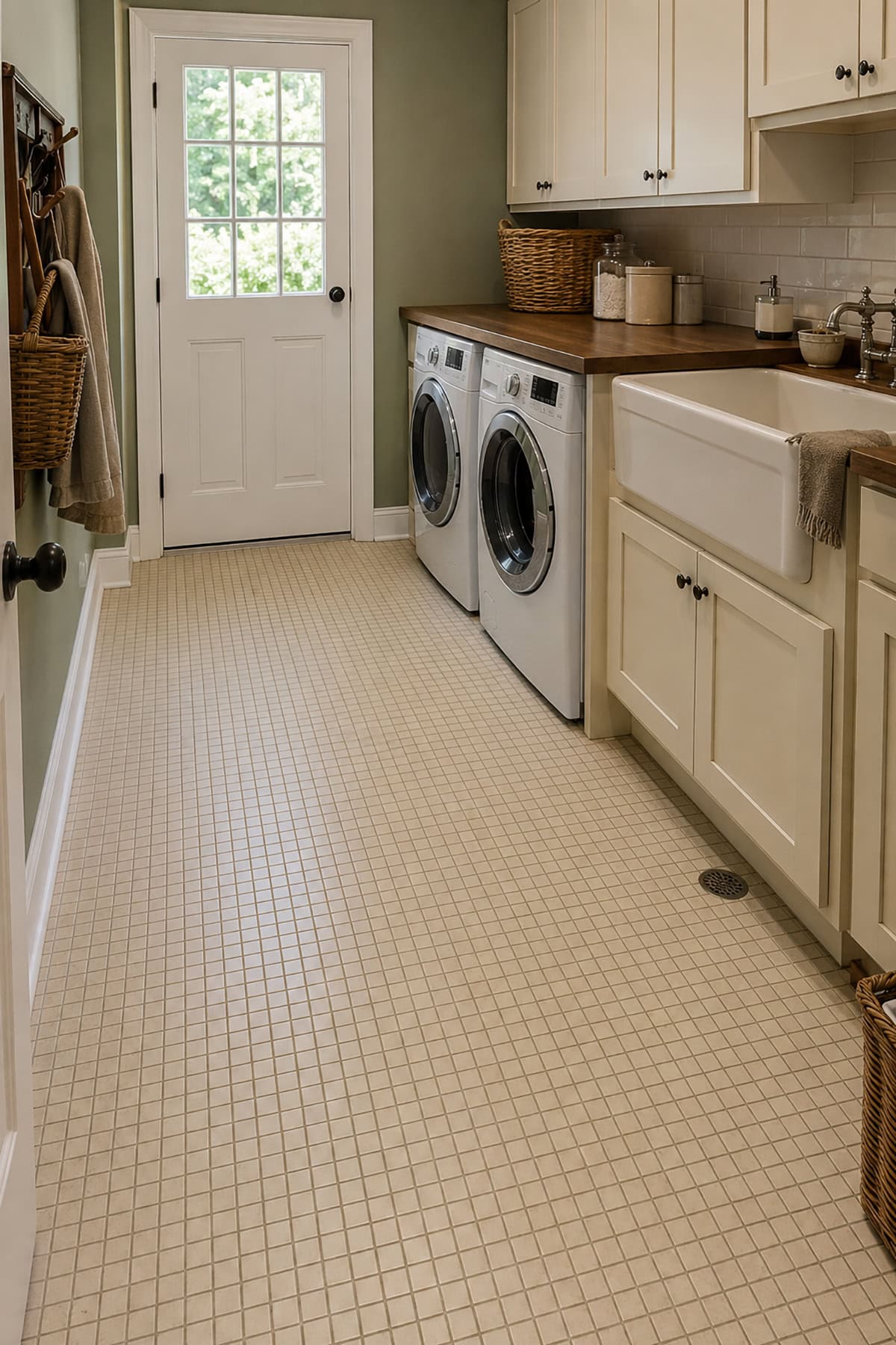 Cream Mosaic Tile With Olive Grout