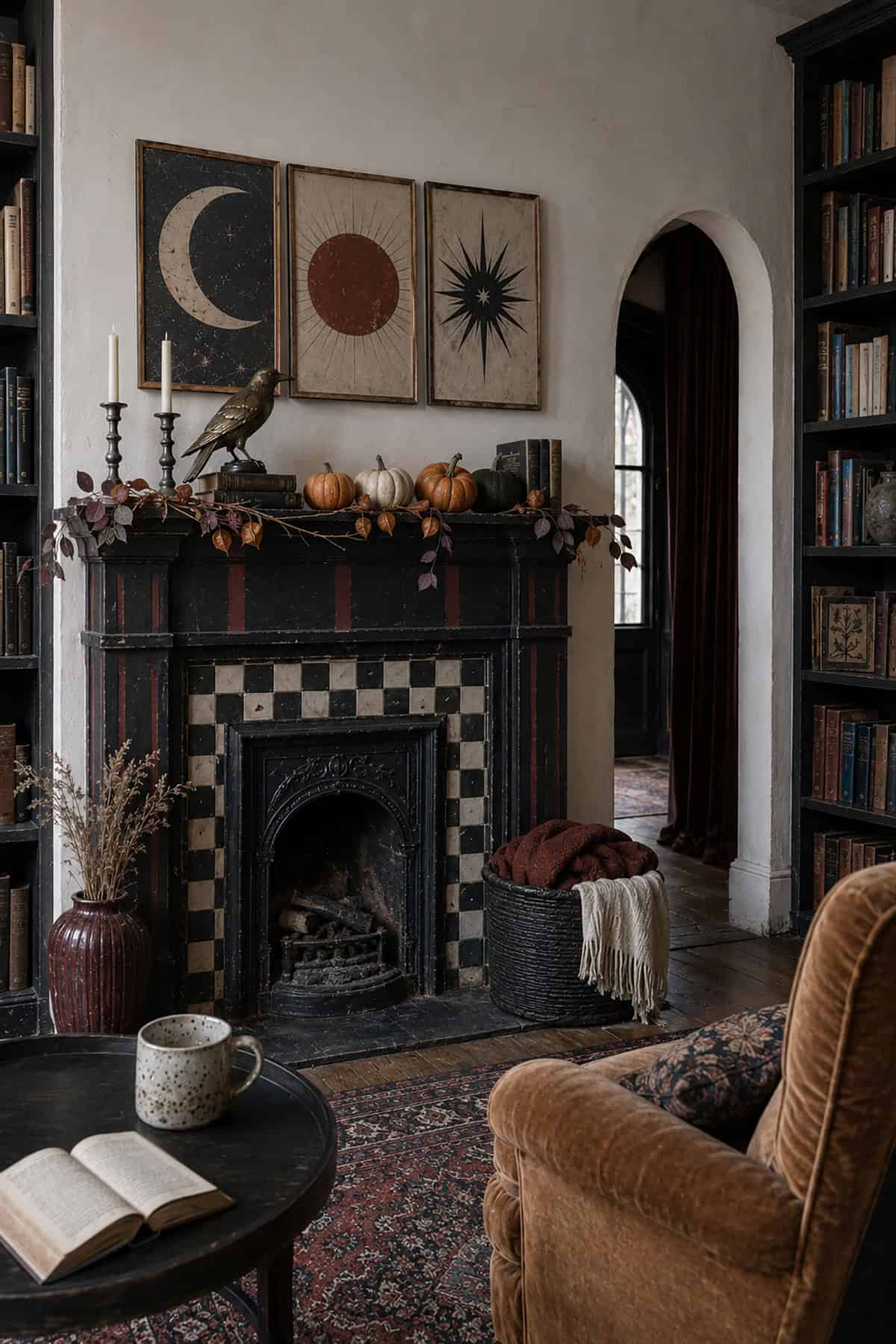 Dark Academia Halloween Mantel