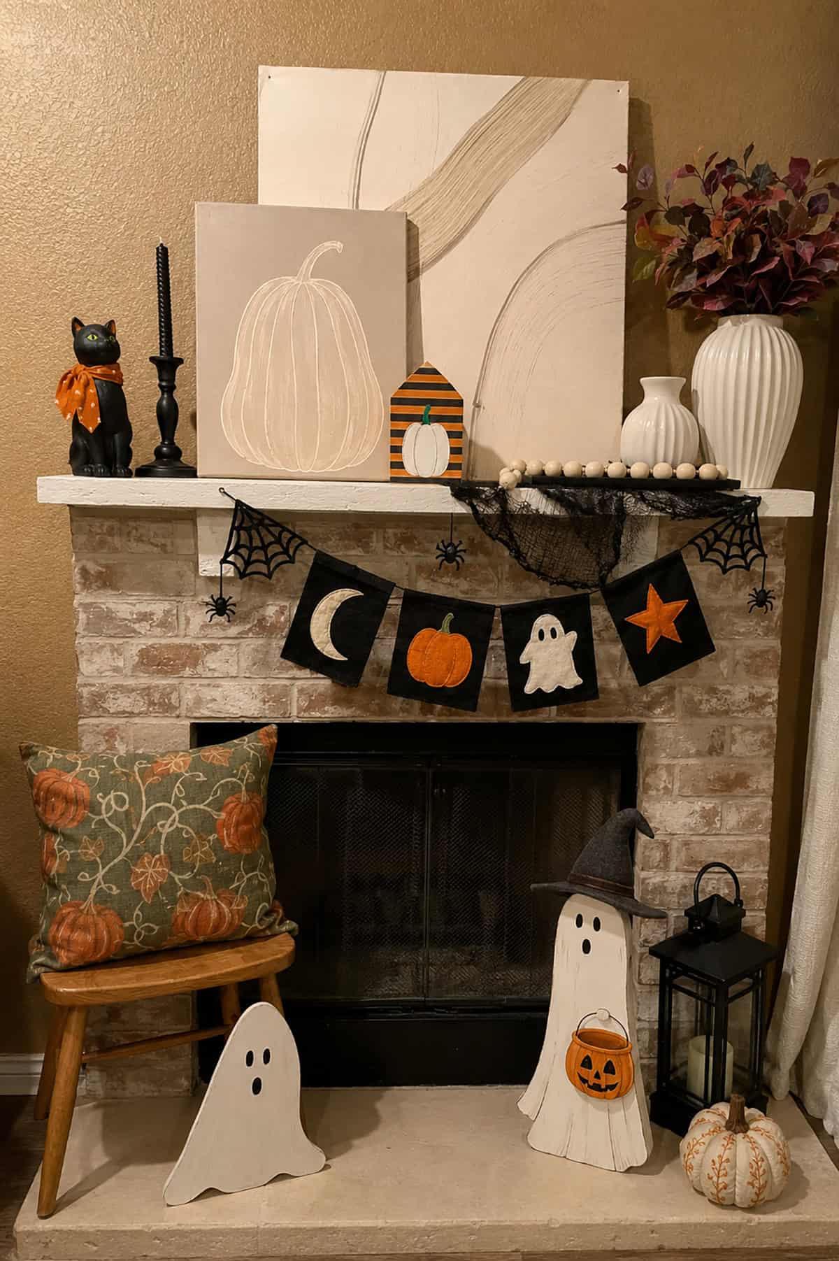 Easy Wooden Ghost Fireplace Decor