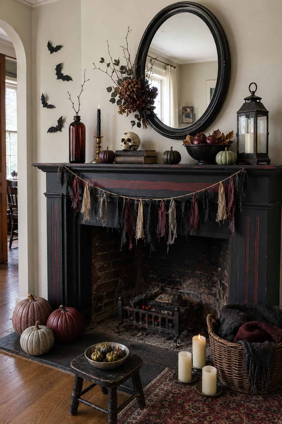 Gothic Halloween Mantel in Burgundy