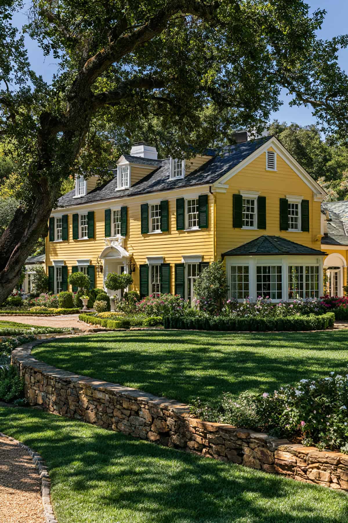 Hunter Green Shutters On A Yellow Estate Home