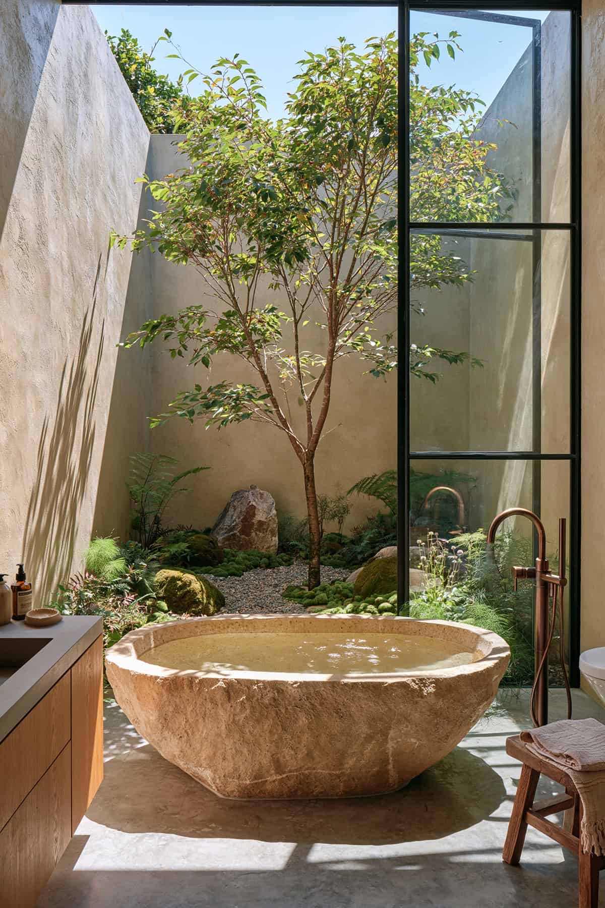 Indoor Courtyard Bathroom With Natural Stone