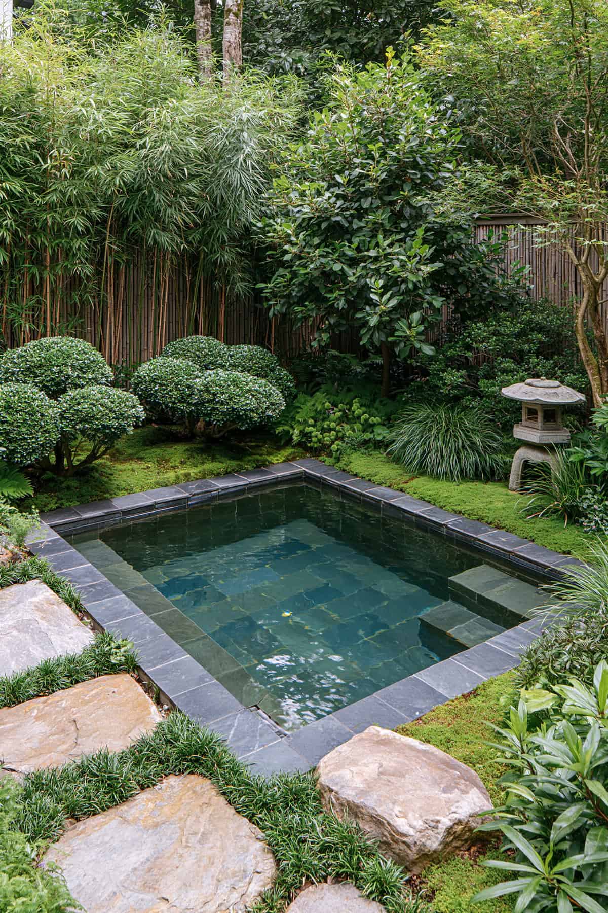 Japanese Inspired Mini Pool With Stone Step
