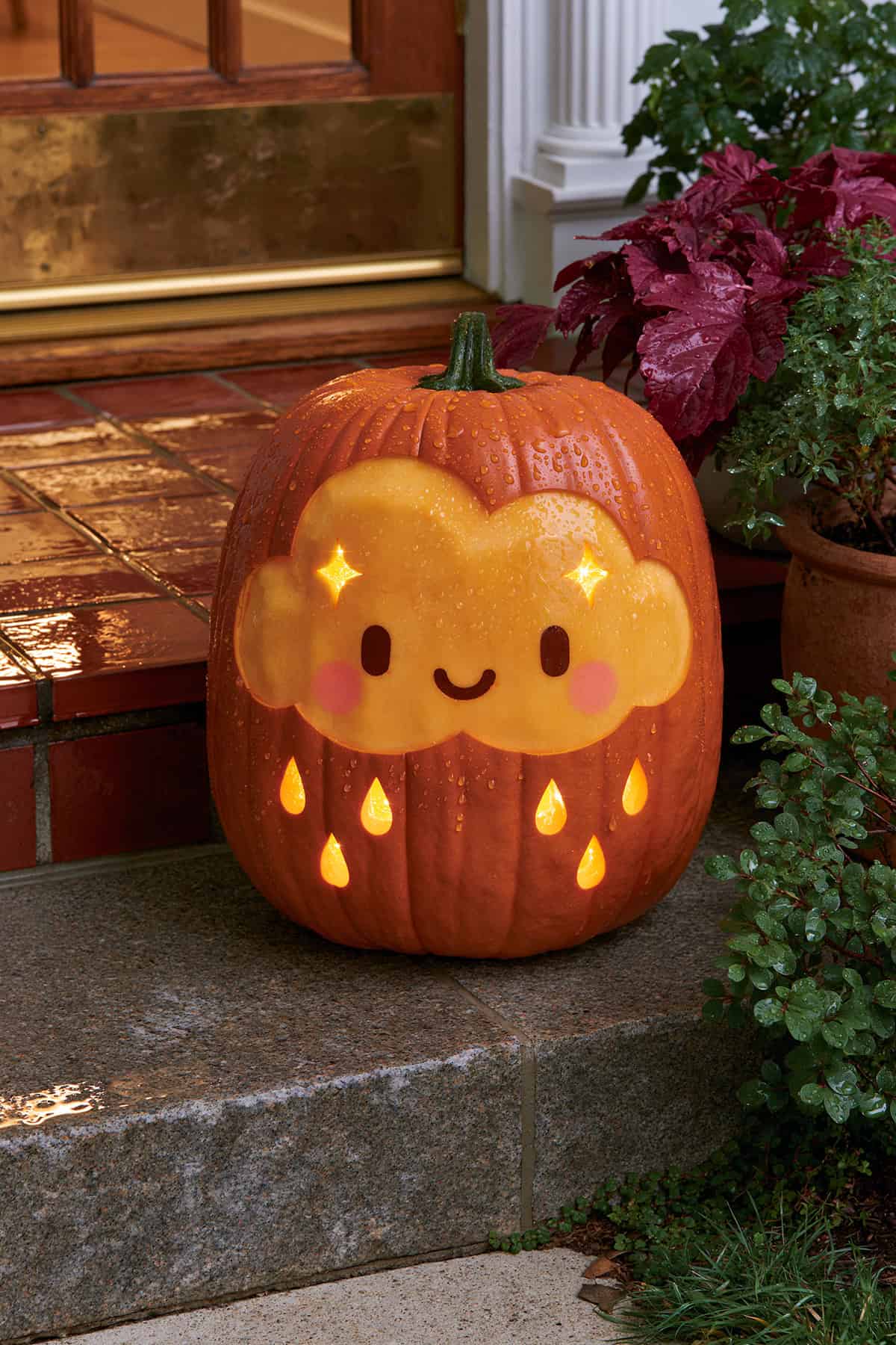 Kawaii Cloud Pumpkin on the door step