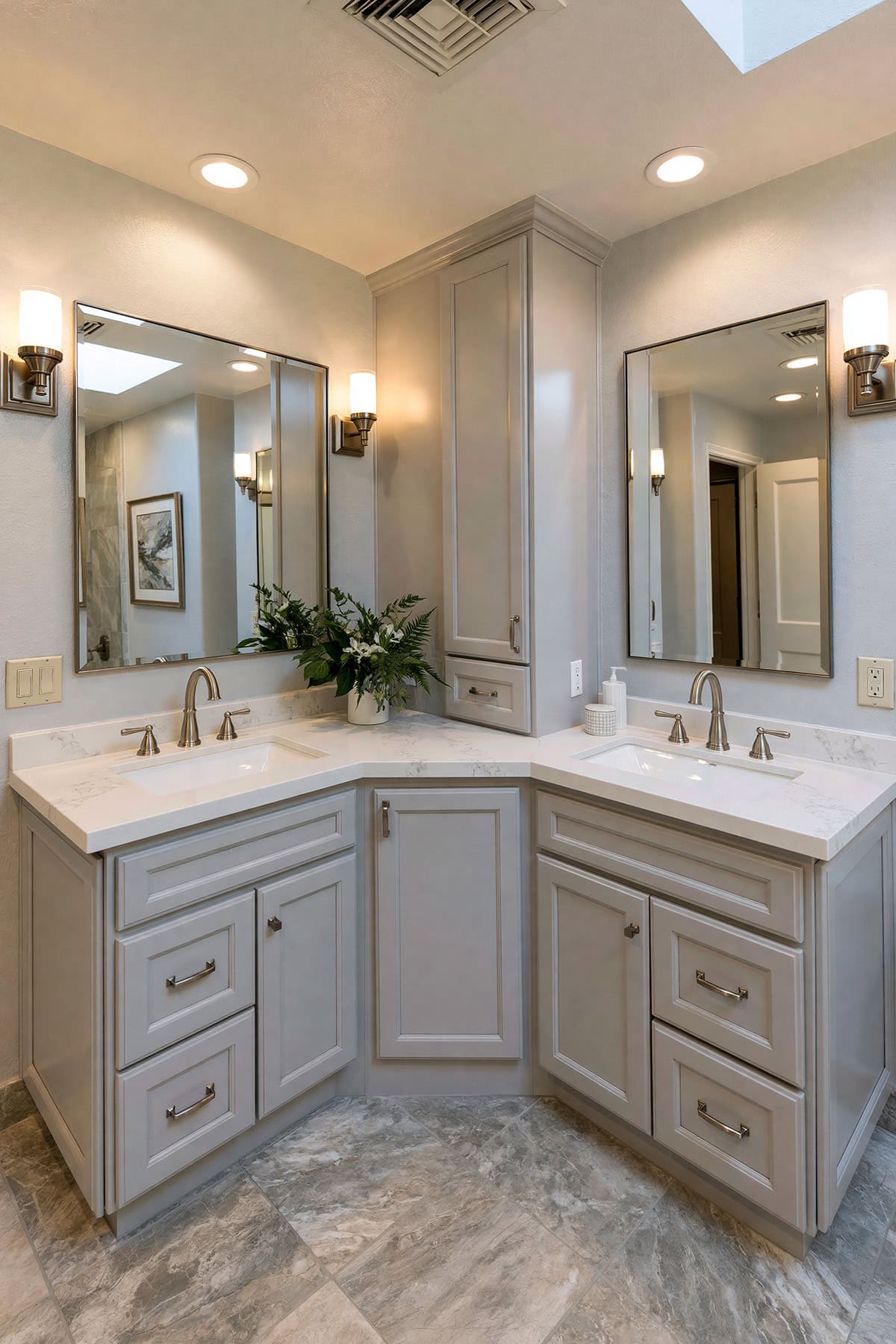 L Shaped Double Vanity For A Corner Bathroom