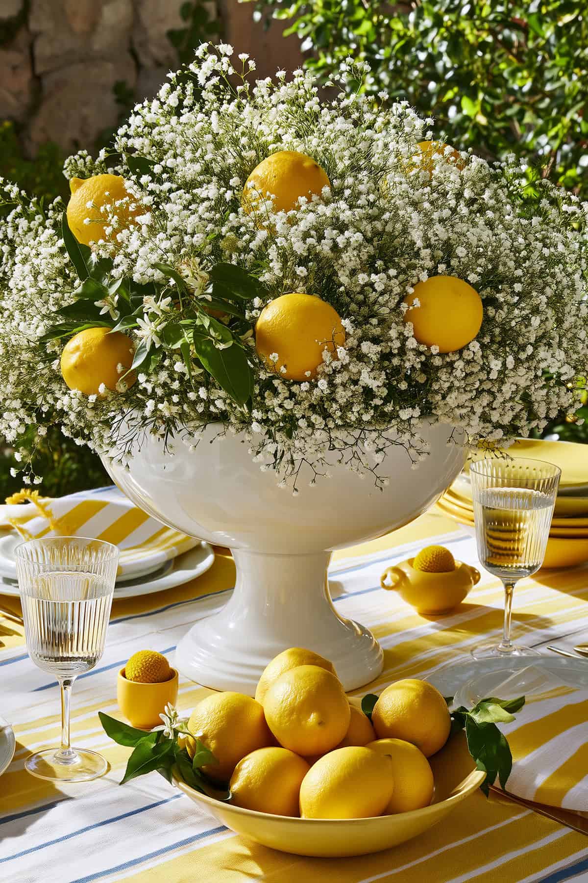 Lemon And Baby’s Breath Pedestal Centerpiece