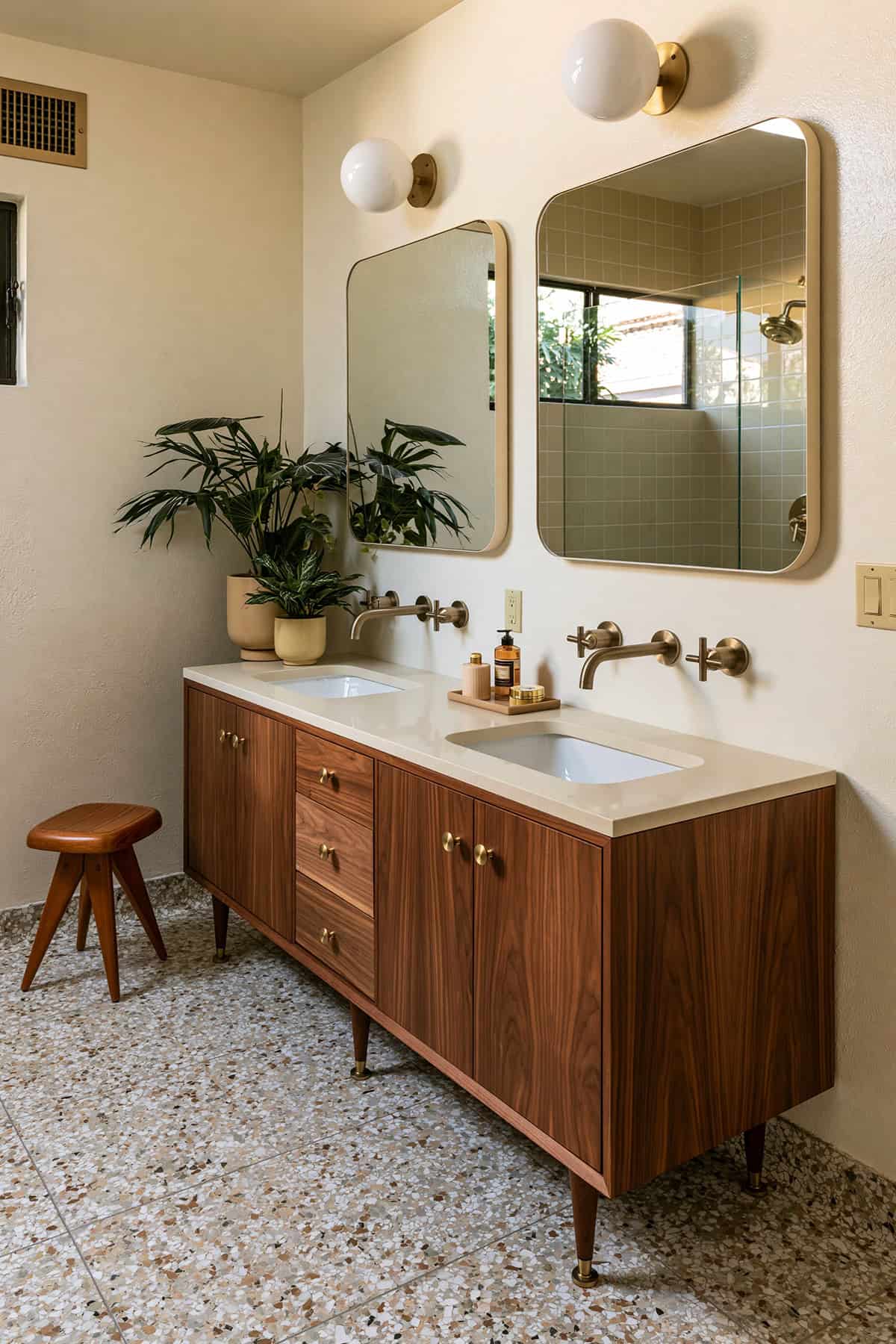 Mid Century Double Vanity From A Long Credenza