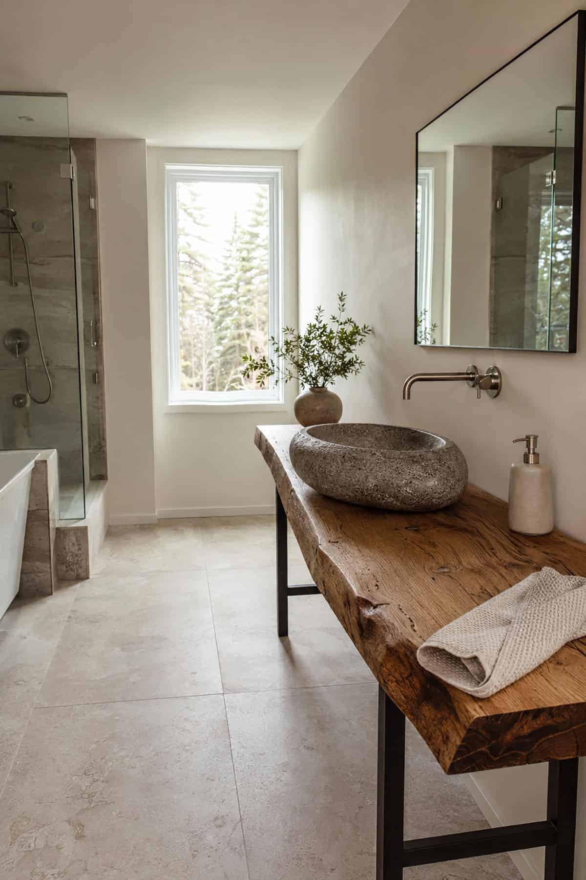Modern Live Edge Vanity With River Stone Basin_1