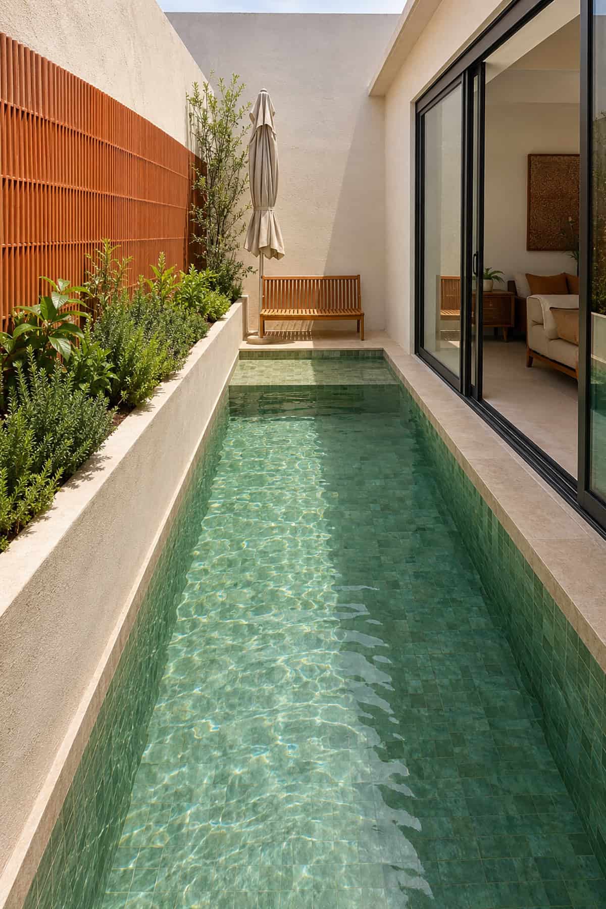 Modern Mini Pool Built Into An Outdoor Lounge