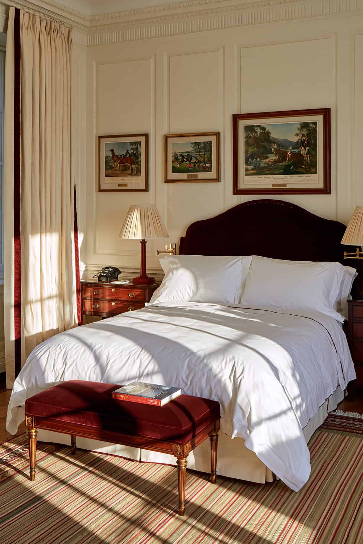 Old Money Bedroom In Burgundy And Cream