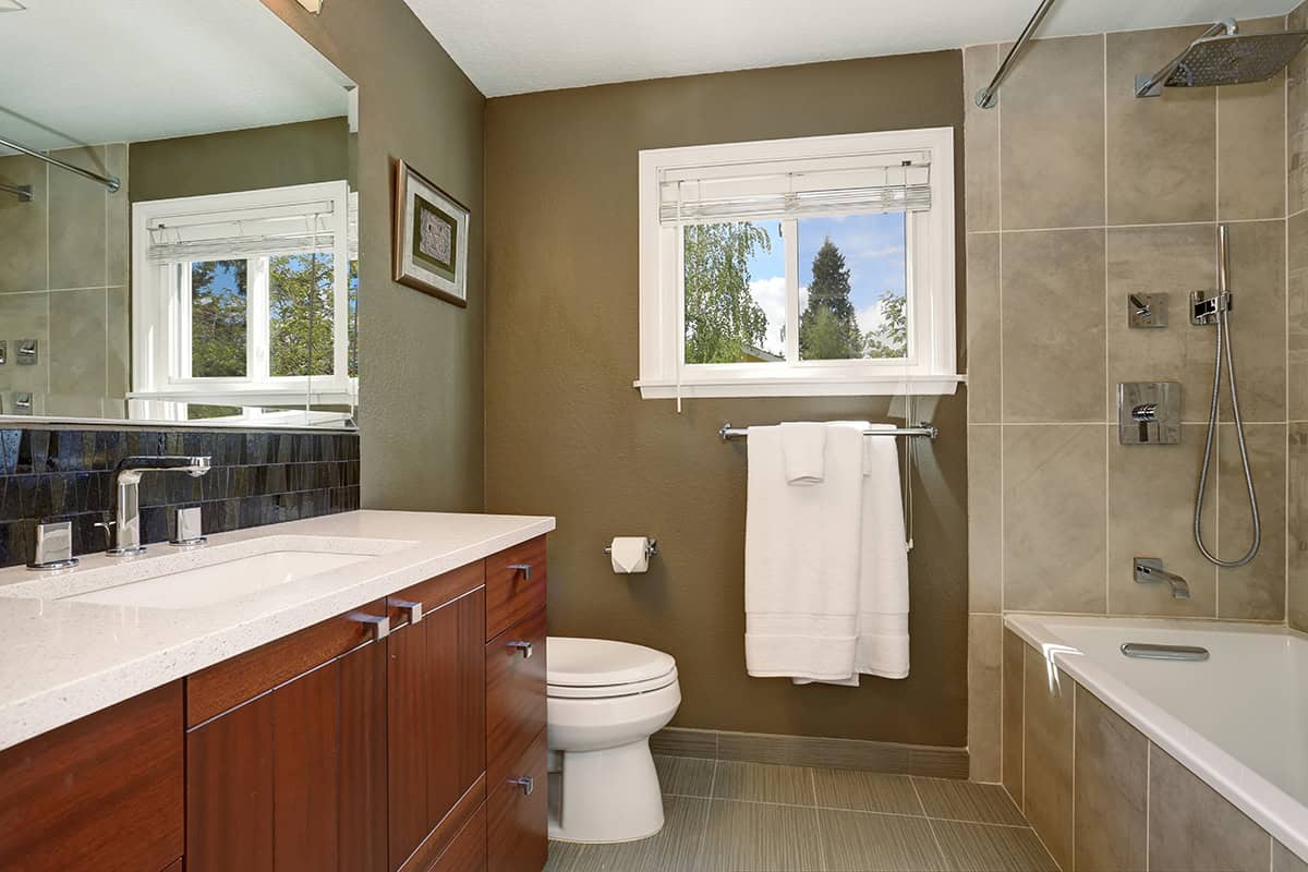 Olive Walls And Walnut Vanity