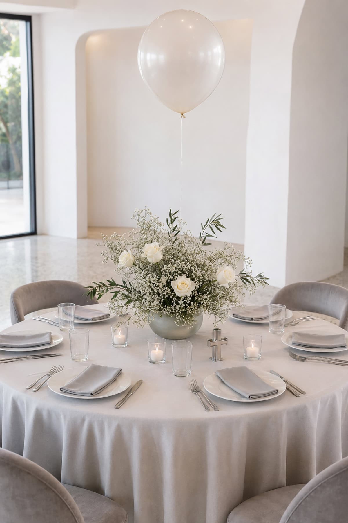 Pearl Balloon Baptism Centerpiece