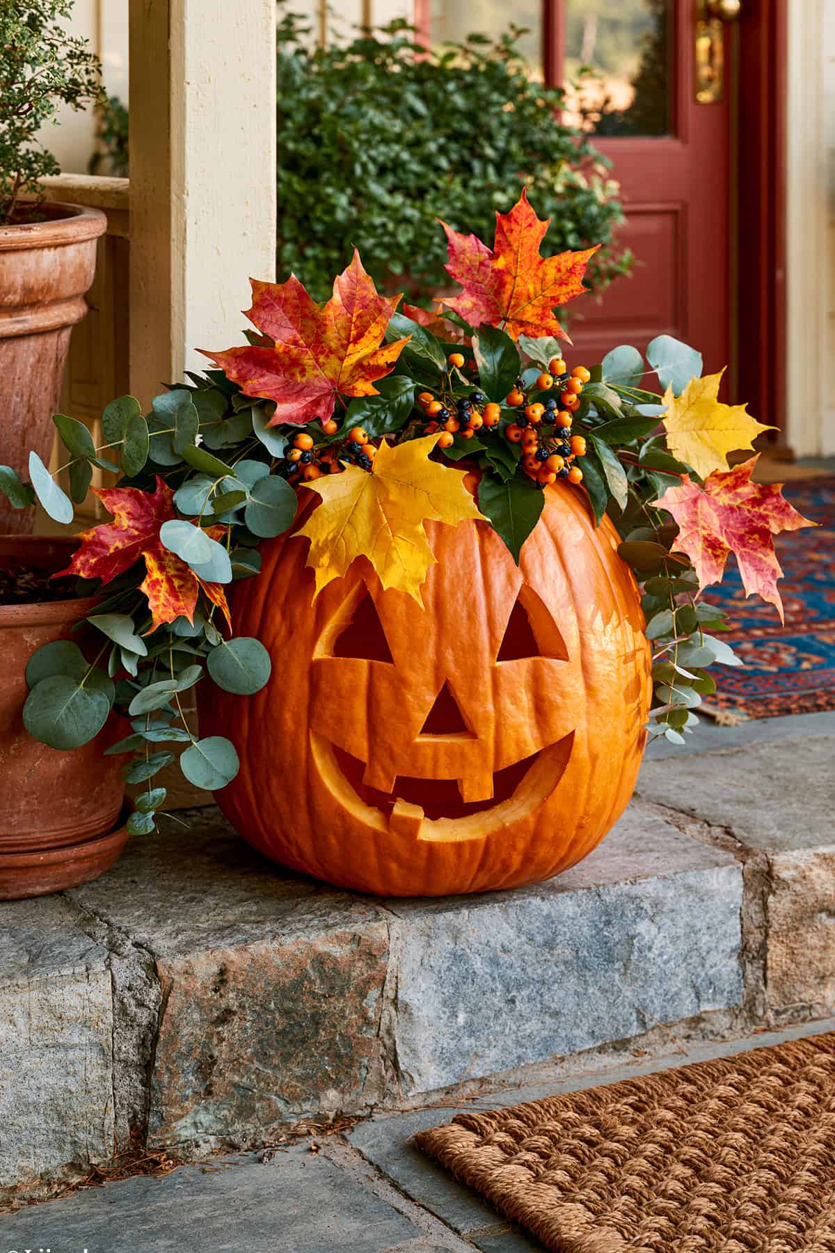 Pumpkin Wrapped In Autumn Garland