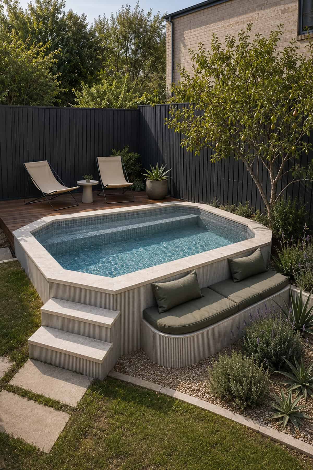 Raised Mini Pool With An Integrated Garden Bench