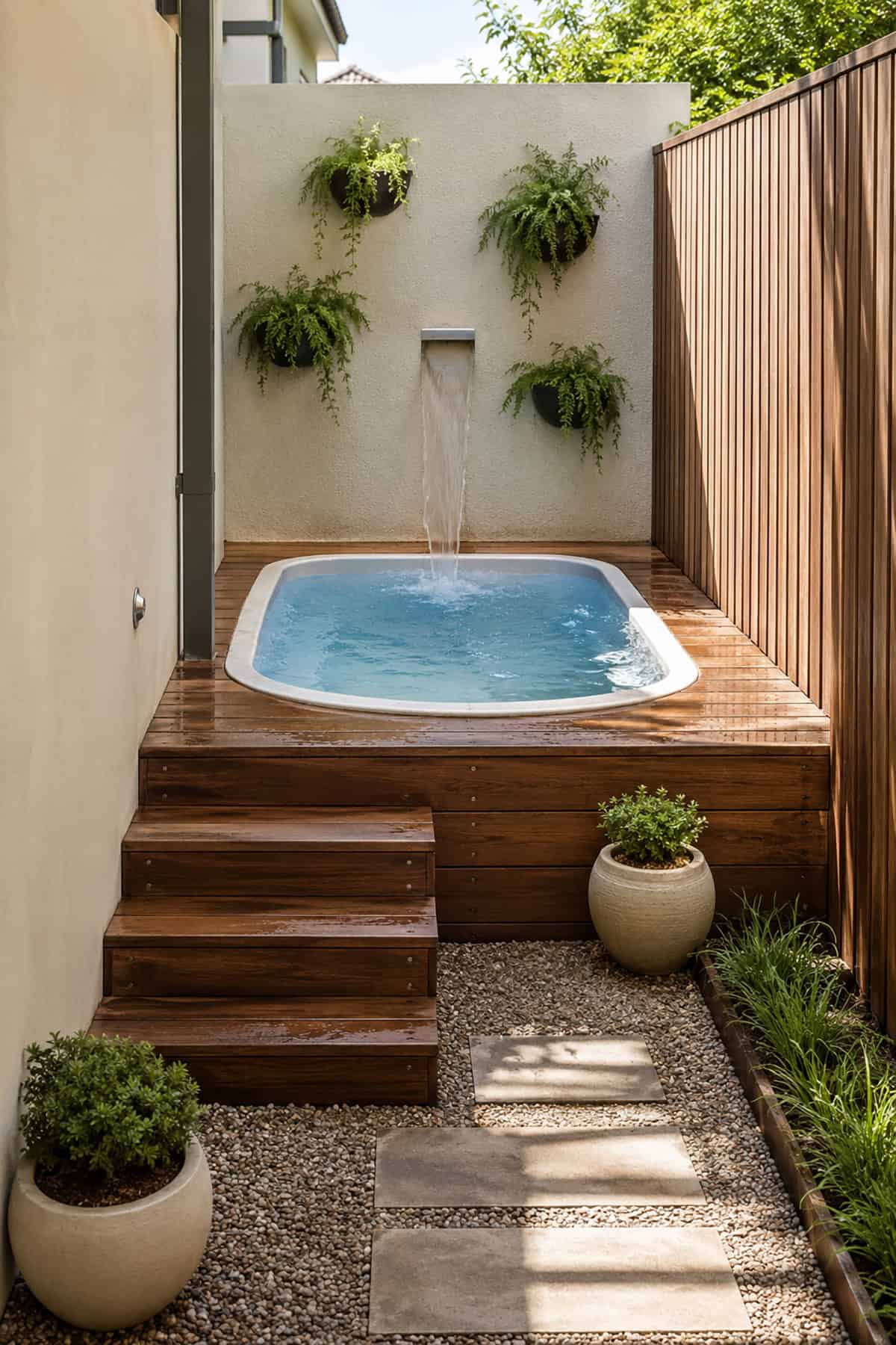 Raised Soaking Pool For A Narrow Courtyard