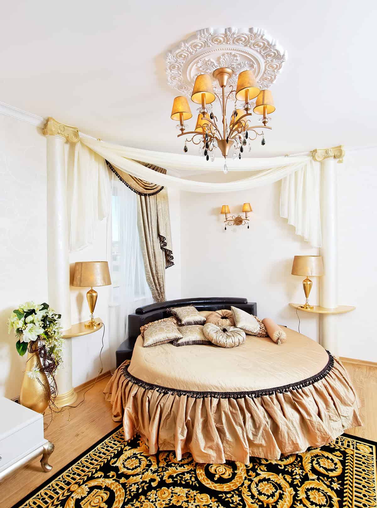 Round Bed With Neoclassical Gold Details