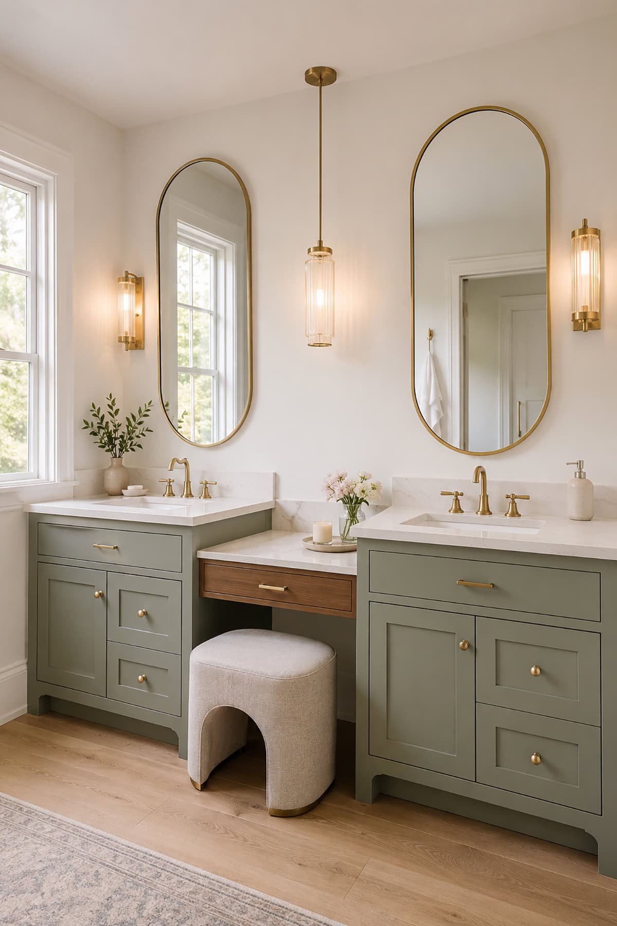 Sage Double Vanity With A Makeup Desk