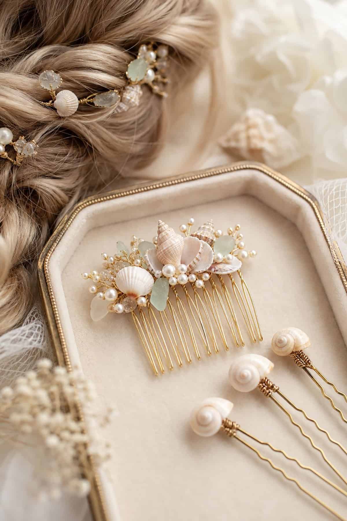 Seashell Hair Comb and Hairpins