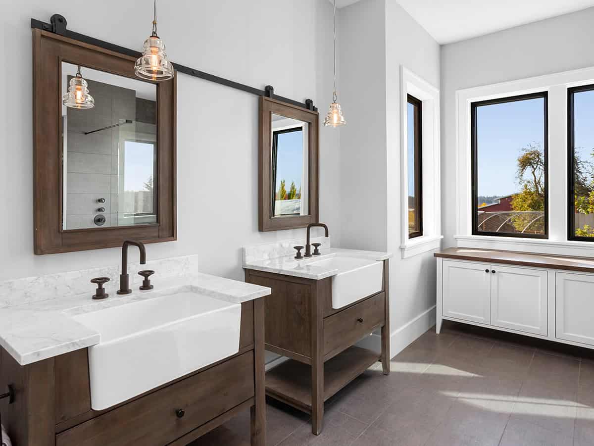 Separate Vanities With Farmhouse Sinks