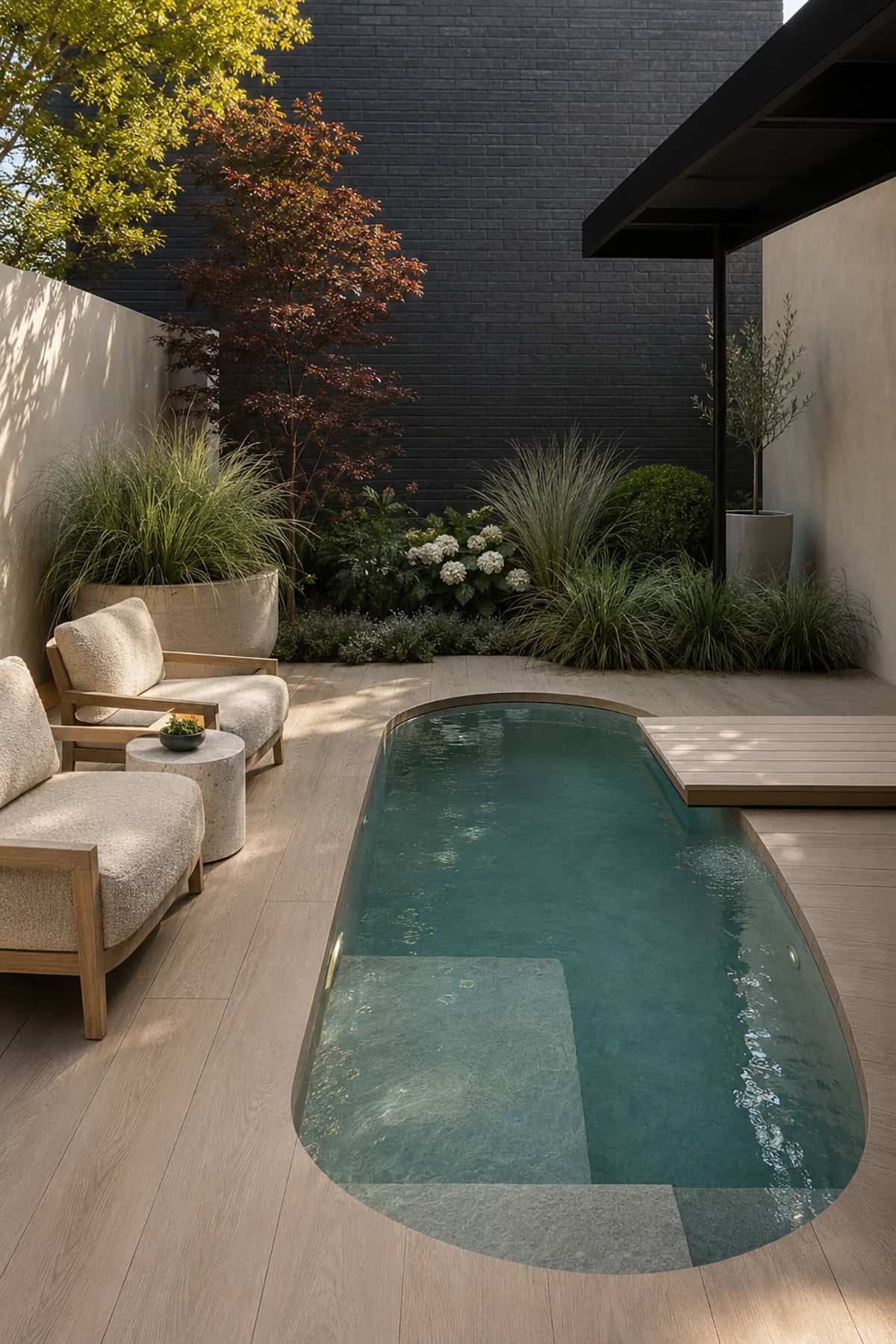 Slim Side Yard Pool With Sage Green Tiles
