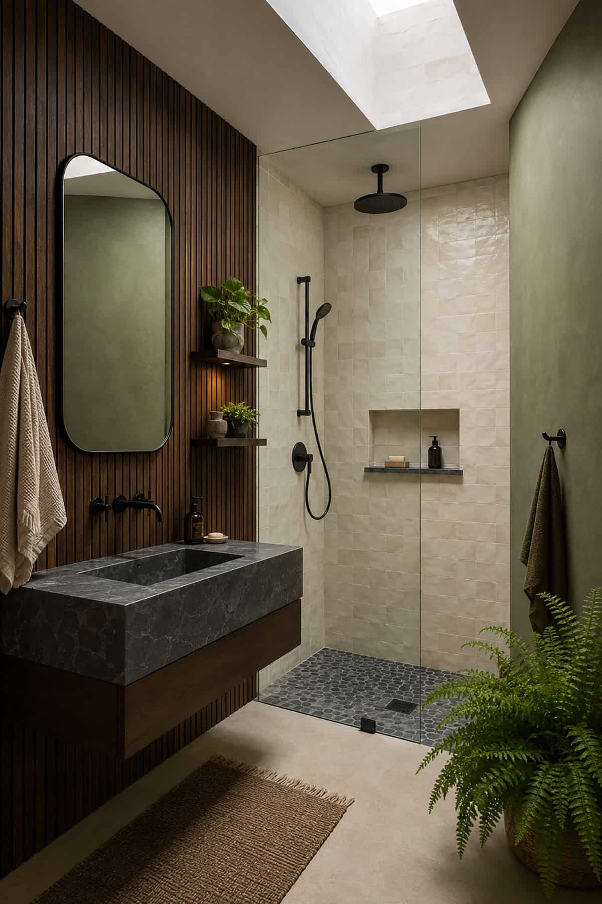Terracotta And Walnut Earthy Bathroom