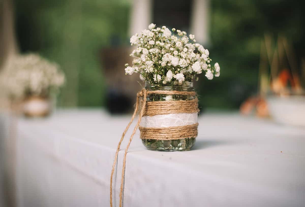 Twine Wrapped Baby’s Breath Mason Jar