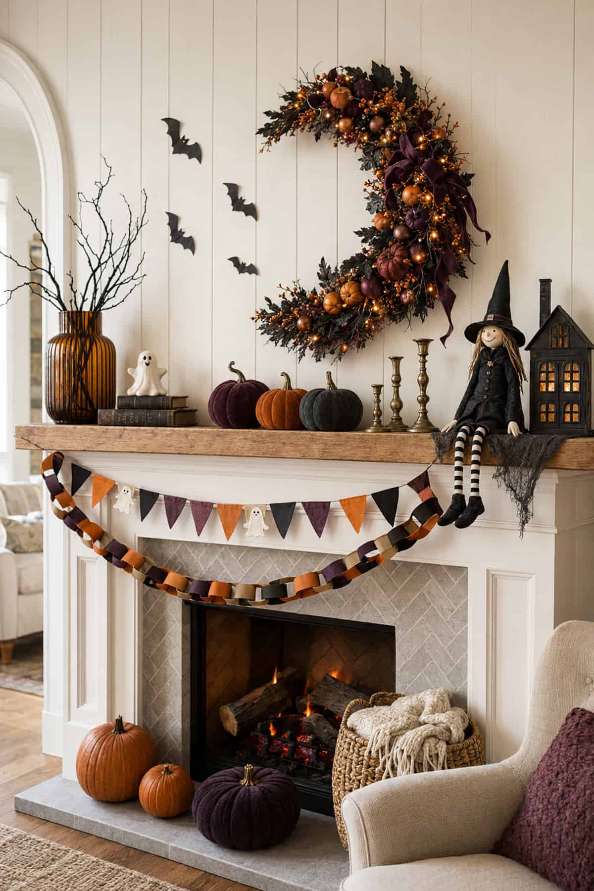 Velvet Pumpkins, Crescent Moon and a Witch Doll